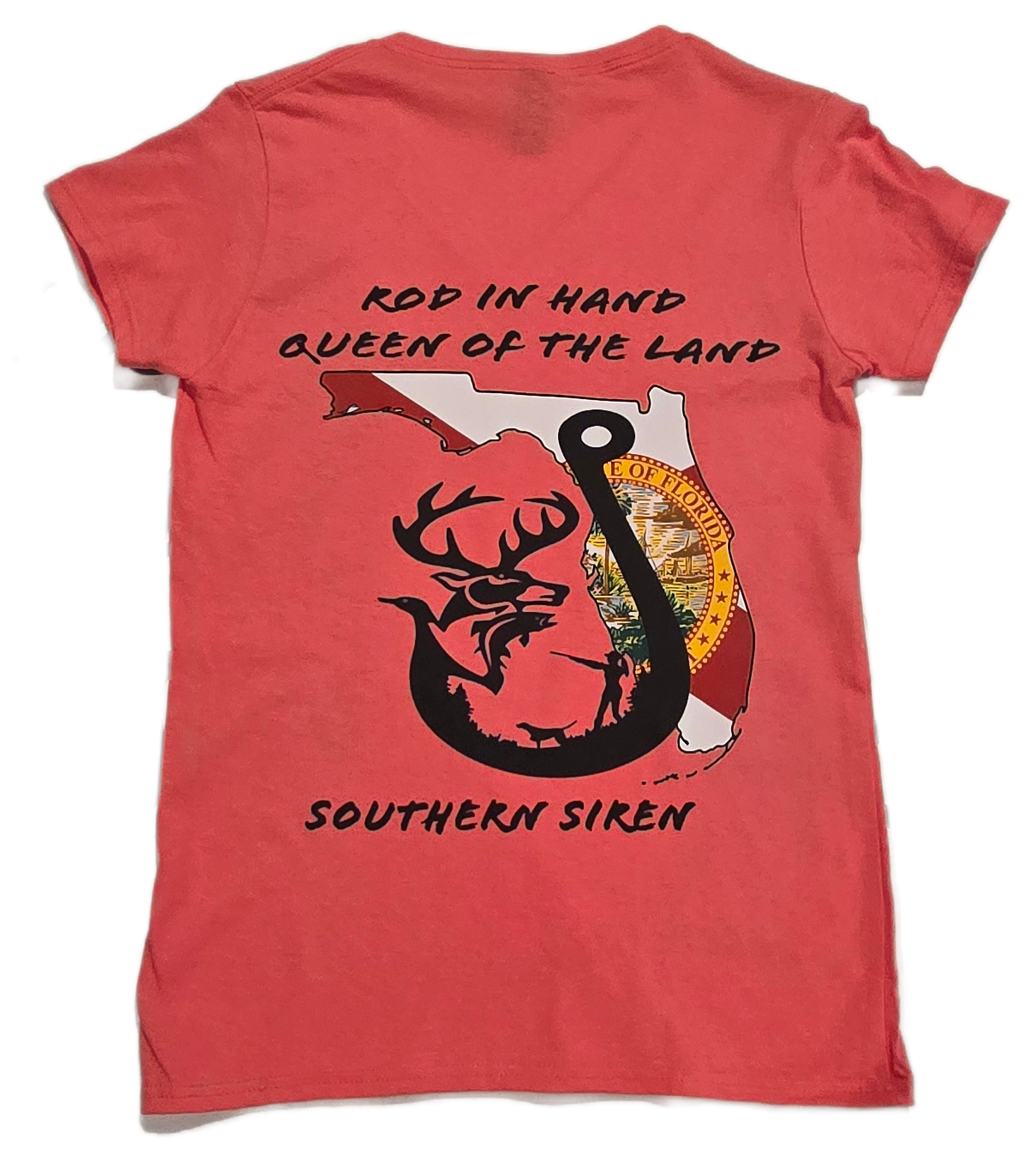 Southern Siren Cotton V-Neck T-Shirt "Rod in Hand Queen of the Land"