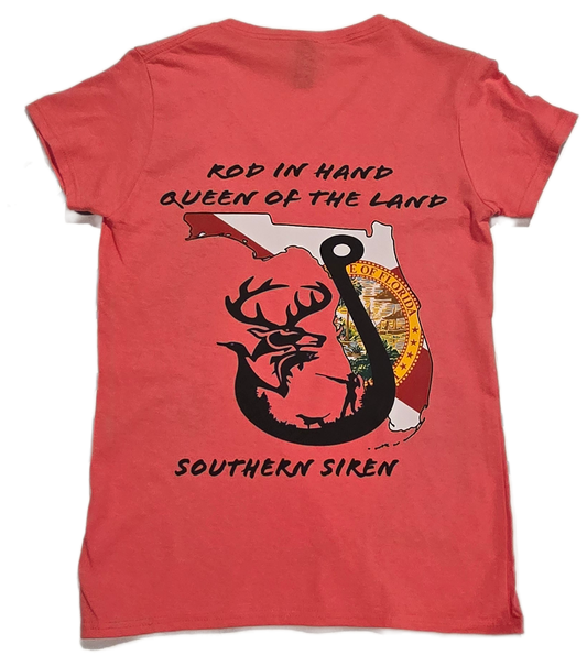 Southern Siren Cotton V-Neck T-Shirt "Rod in Hand Queen of the Land"